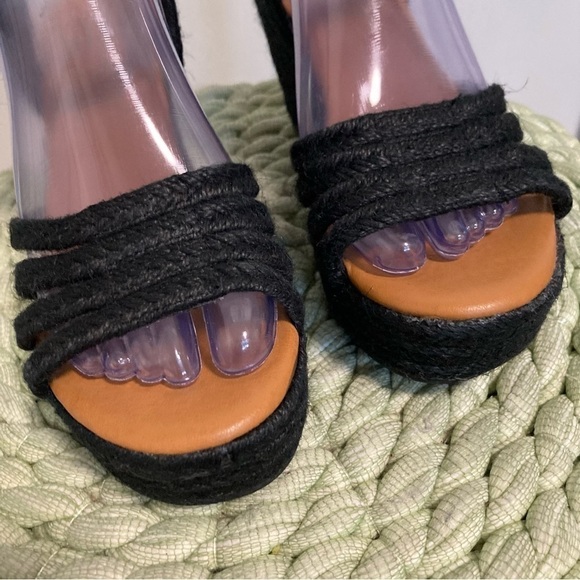 NWOB Sbicca Black Jute Platform Espadrilles Wedge Boho Sandals - Picture 3 of 8